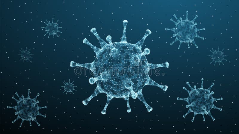 Vírus corona, vírus 3d, agente patogênico19. faixa epidêmica de infecções por vírus em fundo azul. vetor de saúde coronavírus