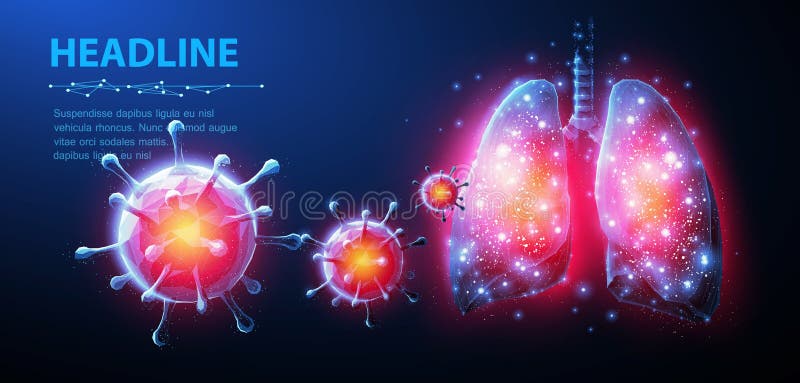 Vírus e pulmão. micróbio de corona 3d vetor abstrato em fundo pulmonar. pneumonia vírus covid doenças médicas