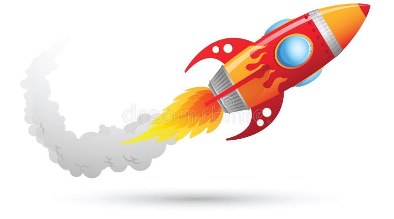 Illustration of Flying Rocket with smoke trail. Illustration of Flying Rocket with smoke trail