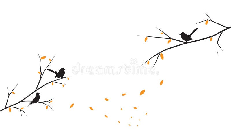 Vögel auf Zweig-Silhouetten auf Sonnenuntergang oder Vollmond-Vector, Wall-Decals, Vögel auf Baumdesign, Paar Vögel Silhouette