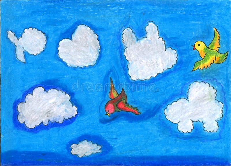 Vögel, die unter den Wolken in den verschiedenen Formen fliegen stock abbildung Vögel, die unter den Wolken in den verschiedenen Formen fliegen stock abbildung