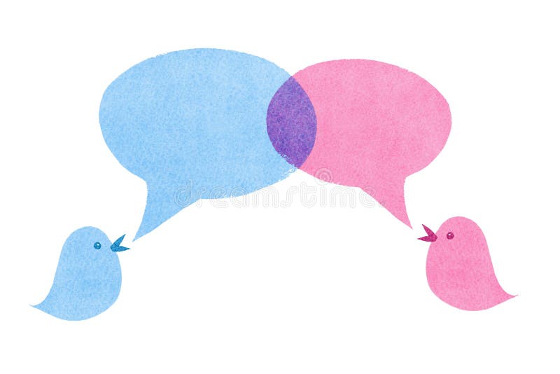 Vögel mit den blauen und rosa Sprache-Blasen lizenzfreie abbildung Vögel mit den blauen und rosa Sprache-Blasen lizenzfreie abbildung
