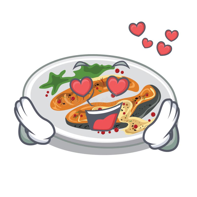 W miłości piec na grillu łosoś słuzyć na kreskówki desce ilustracji W miłości piec na grillu łosoś słuzyć na kreskówki desce ilustracji