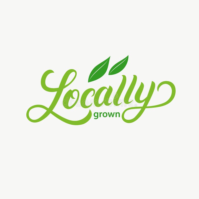 Locally Grown hand written lettering logo, label, badge, emblem with leaves for organic food, products packaging, farmer market. Isolated on backgound. Vector illustration. Locally Grown hand written lettering logo, label, badge, emblem with leaves for organic food, products packaging, farmer market. Isolated on backgound. Vector illustration.