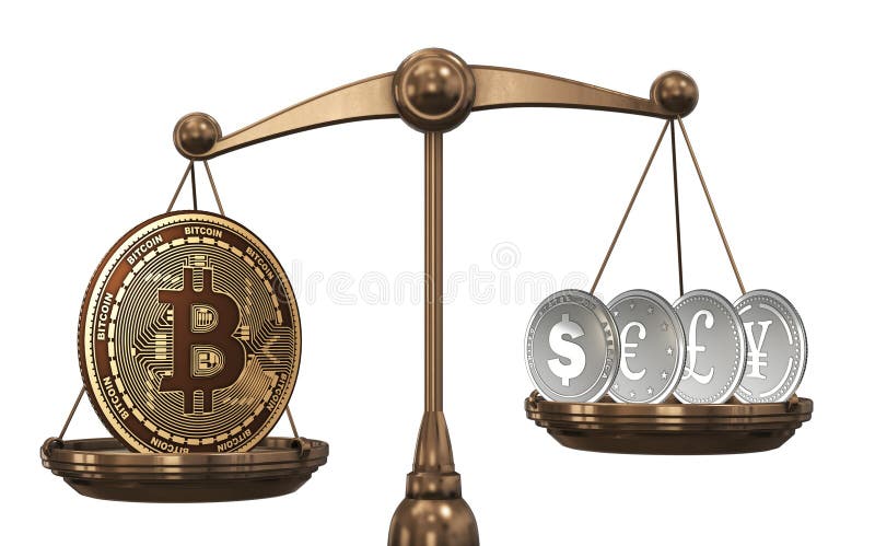 Wa?y z bitcoins i innymi walutami - 3d rendering ilustracja wektor Wa?y z bitcoins i innymi walutami - 3d rendering ilustracja wektor