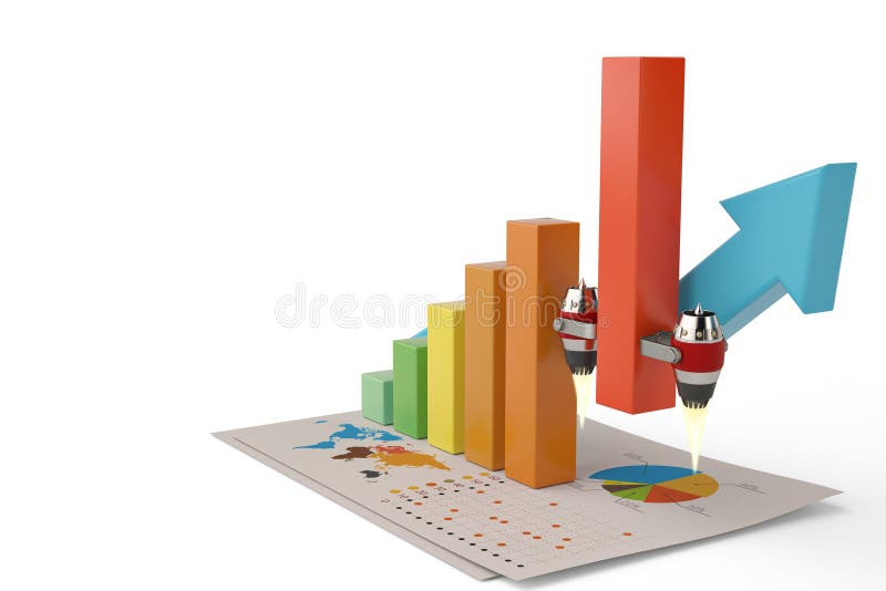 Wachsendes Strahltriebwerk des FinanzerfolgsBalkendiagramm-Diagramms oben illus 3d lizenzfreie abbildung Wachsendes Strahltriebwerk des FinanzerfolgsBalkendiagramm-Diagramms oben illus 3d lizenzfreie abbildung