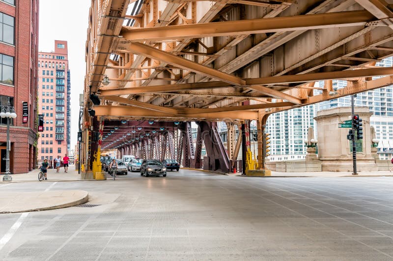Wacker Drive of Downtown Chicago, urban scene. stock images