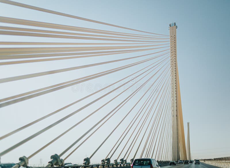 Wadi Laban Bridge, a cable-stayed bridge in Riyadh, Saudi Arabia. stock photo
