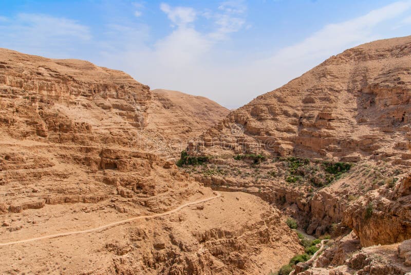 Wadi Qelt in Judean Desert Around St. George Orthodox Monastery Stock