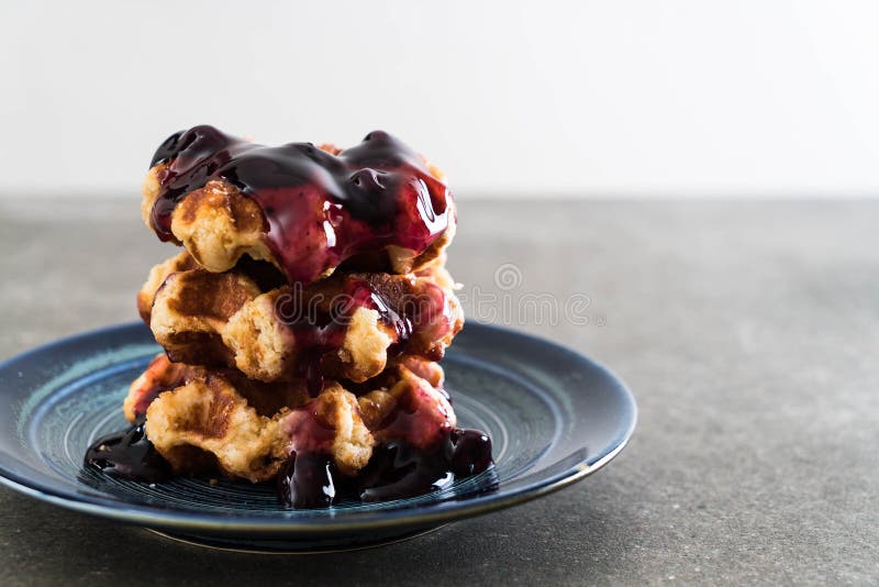 Waffle with Blueberry Sauce Stock Photo Image of golden, dessert