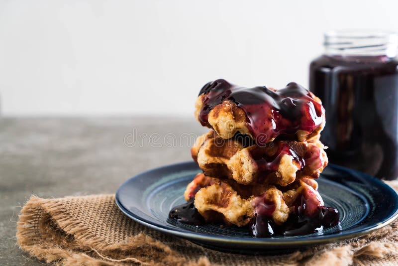 Waffle with Blueberry Sauce Stock Photo Image of background, sweet