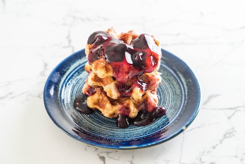 Waffle with Blueberry Sauce Stock Photo Image of food, blueberries