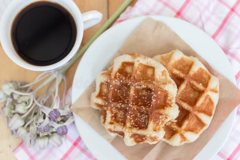 Waffle and coffee stock photo. Image of office, waffle 57075922
