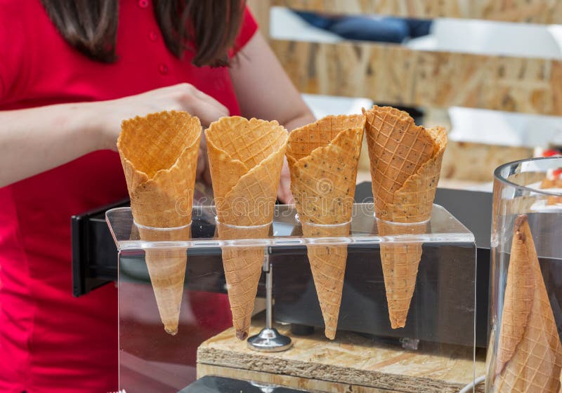 Waffle Cones in an Ice Cream Shop Stock Image Image of cone, counter