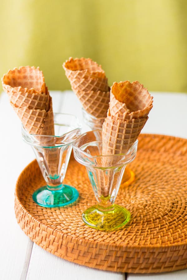 Waffle Cones Ready for Serving Gelato Ice Cream. Stock Image Image of