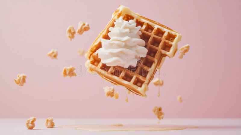 Waffle dorado con crema batida y cereales libre illustration