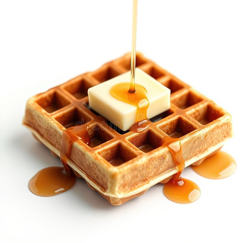 Waffle dorado con mantequilla de fusión y jarabe libre illustration