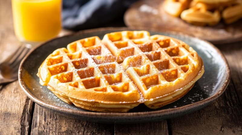 Waffle fatte di fresco servite su una tavola di colazione di Rustic illustrazione vettoriale
