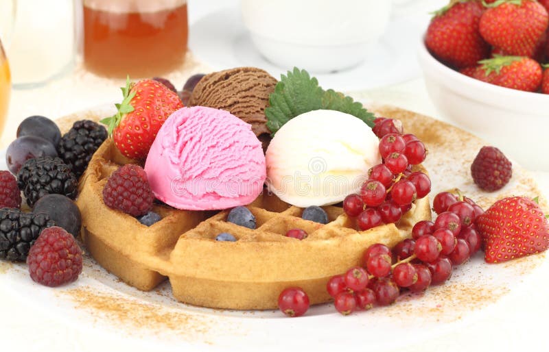 Waffle and ice cream stock image. Image of calorie, dessert 21368381
