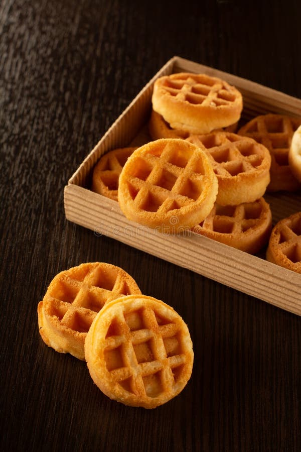 Waffle Roundshaped Biscuits on the Table in a Box Stock Photo Image