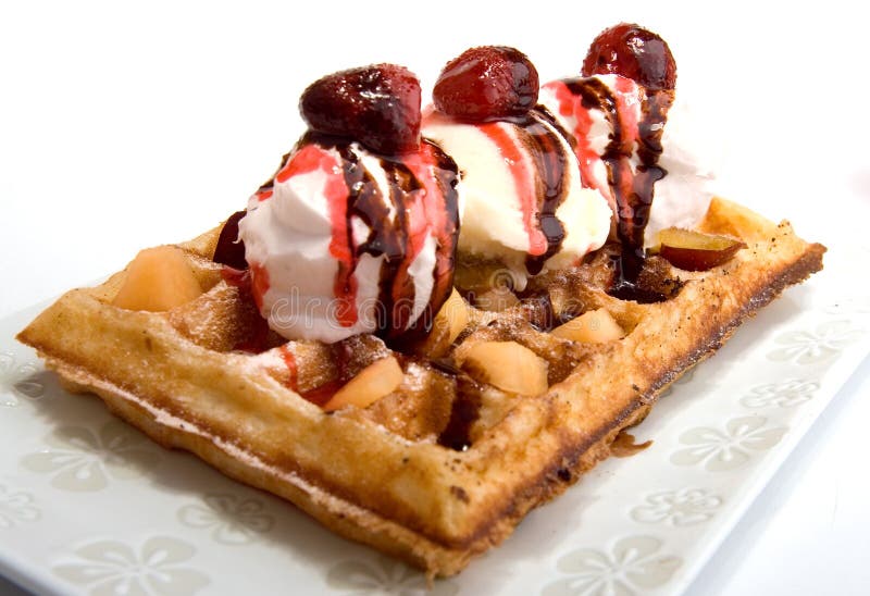 Waffle with vanilla ice cream