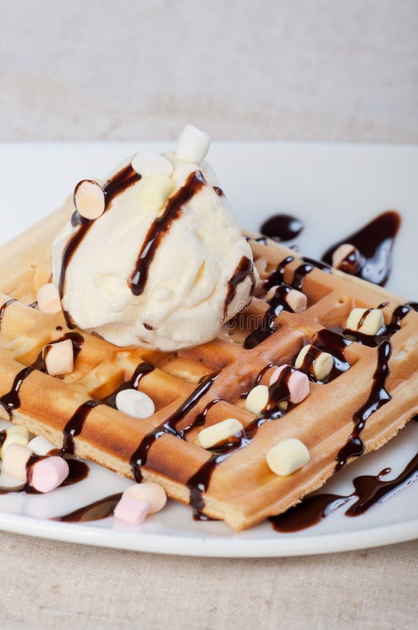Waffle With Vanilla Ice Cream Royalty Free Stock Photography - Image