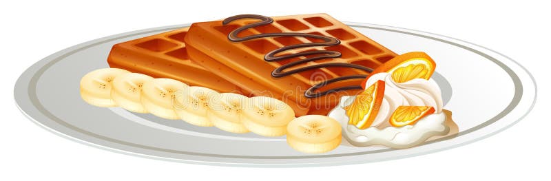 Waffle и банан на плите иллюстрация вектора Waffle и банан на плите иллюстрация вектора