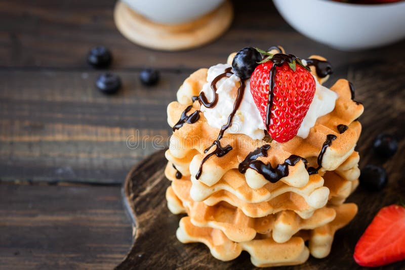 Waffles with Berries and Whipped Cream Stock Image - Image of dish ...