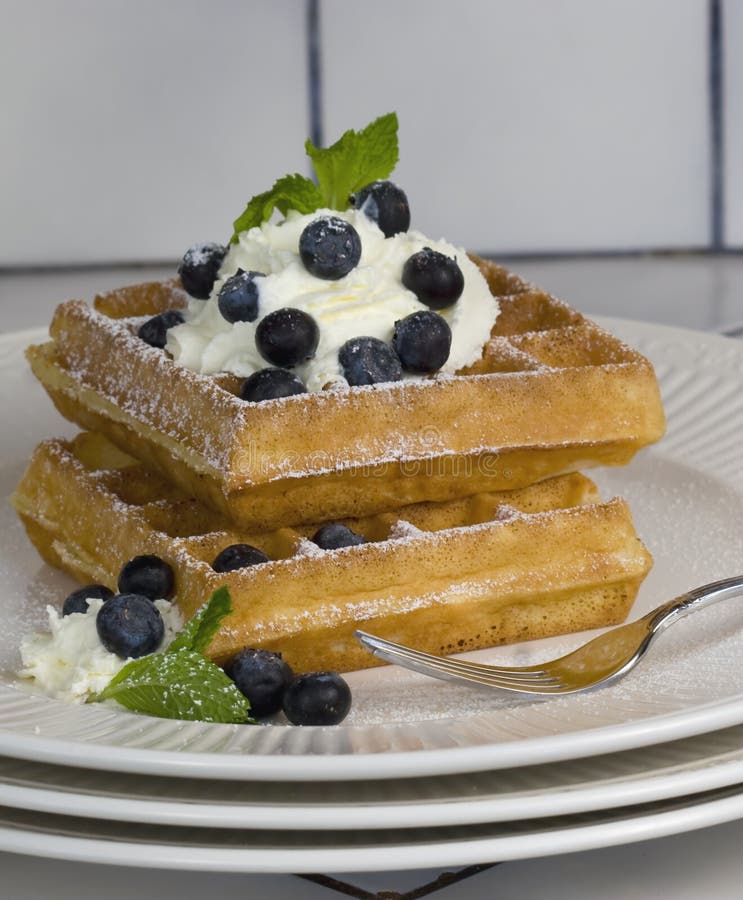 Waffles with Blueberries and Whipped Cream