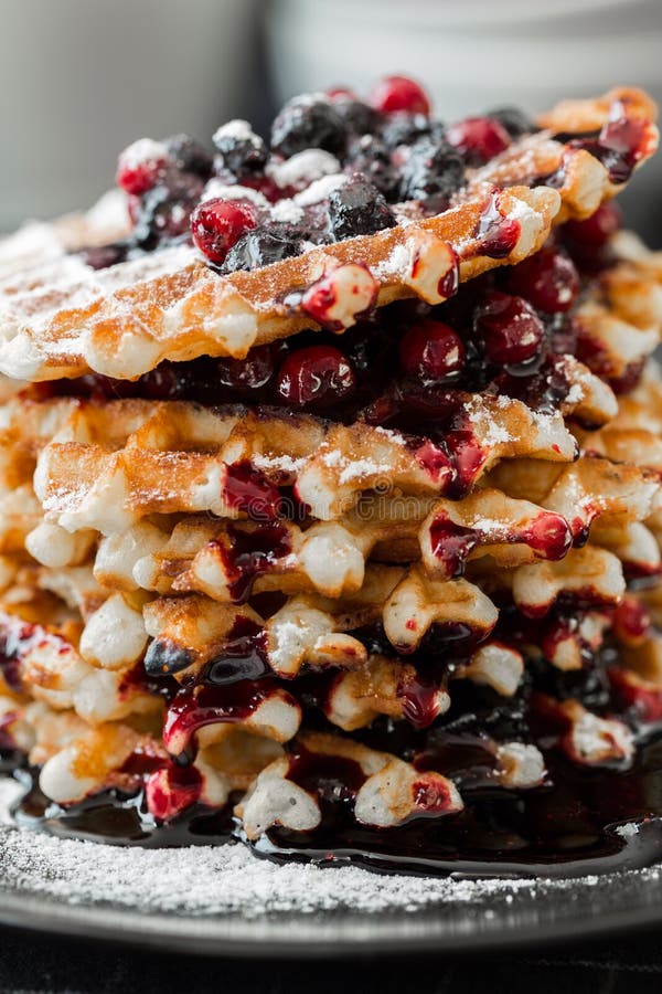 Waffles with Blueberry Jam and Cowberry Stock Photo Image of tasty, lunch 72180262