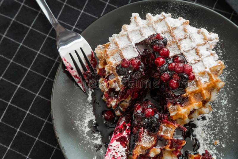 Waffles with Blueberry Jam and Cowberry Stock Image Image of pastry, cell 72181169