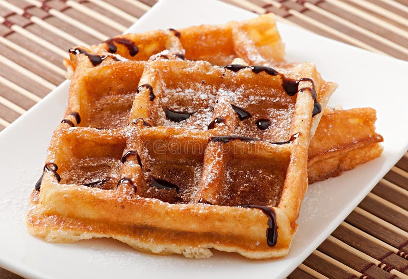 Waffles with Chocolate and Powdered Sugar Stock Image Image of baked, white 46046007