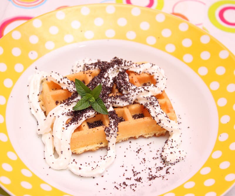 Waffles with cream stock photo. Image of sweets, sugar 43283252
