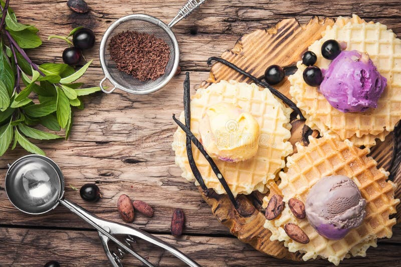 Waffles with ice cream stock image. Image of fruit, dessert 94813037