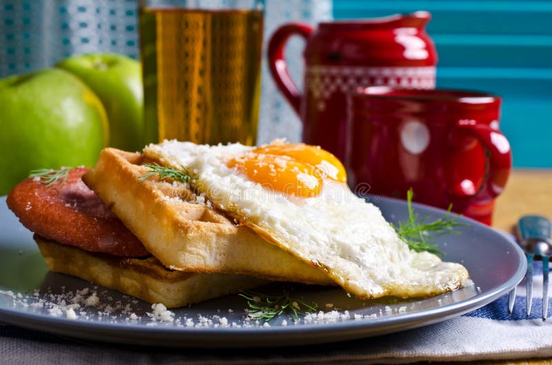 Waffles with Sausage and Eggs Stock Photo Image of delicious, morning