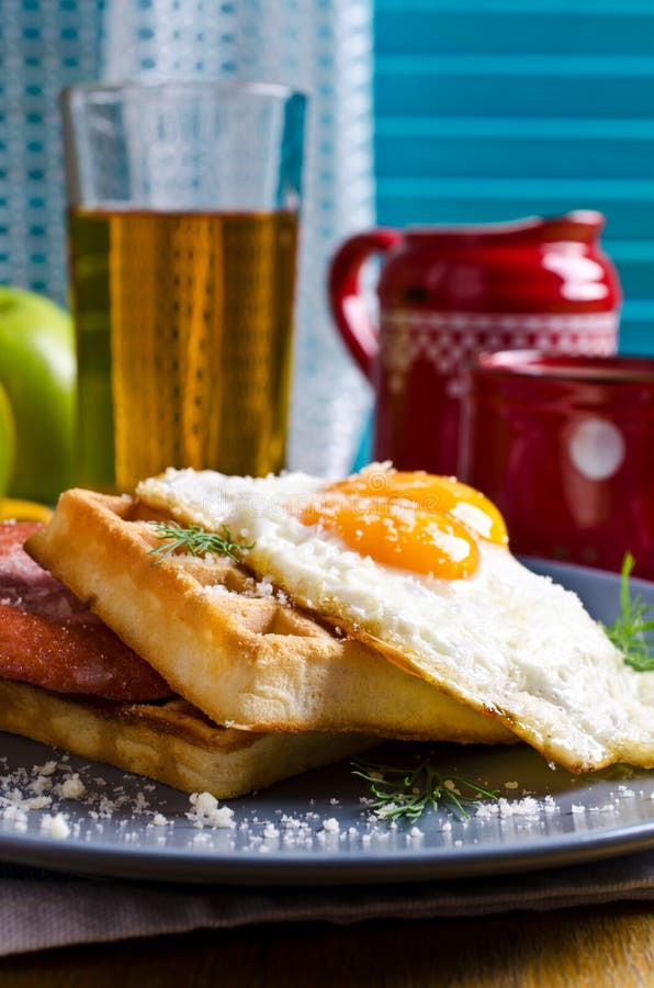 Waffles with Sausage and Eggs Stock Photo Image of delicious, morning