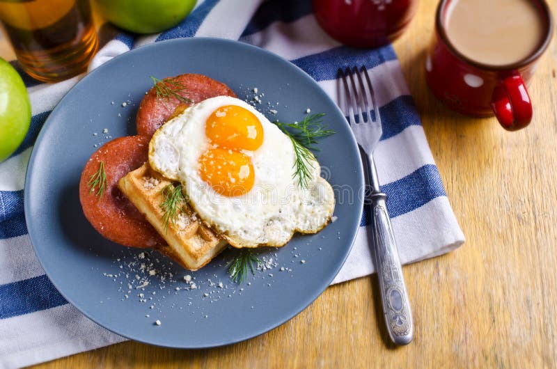 Waffles with Sausage and Eggs Stock Photo Image of delicious, morning