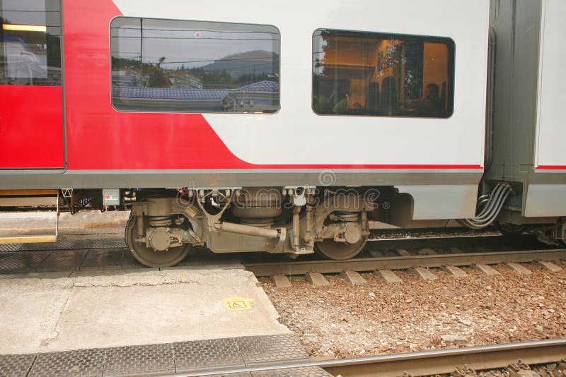 Wagon and Wheels of an Electric Train on Rails Stock Photo Image of