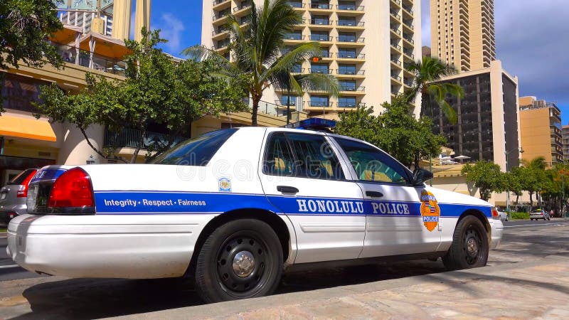 WAIKIKI, HONOLULU - HAWAII - Honolulu Police Department police car parked in Waikiki on August 2018 in Honolulu, Hawaii, USA. The
