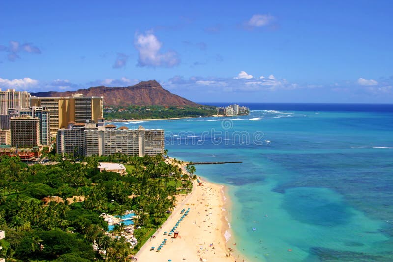 Waikiki Strand und Diamant-Kopf stockbild Waikiki Strand und Diamant-Kopf stockbild