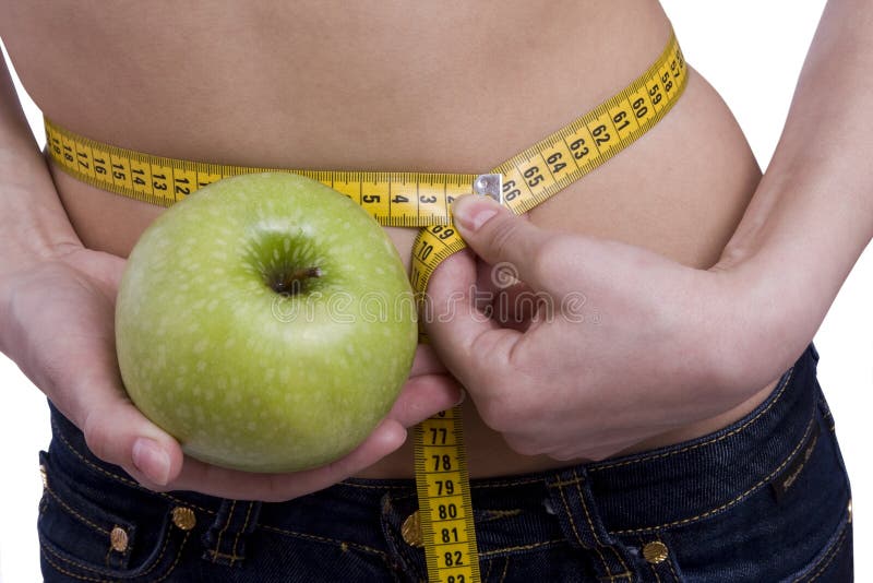 Waist is 65.5 centimeters.Woman,measure tape,apple