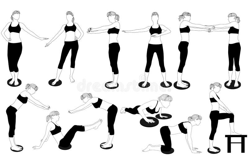 Waist Twisting Disc Exercises. Stock Vector - Illustration of
