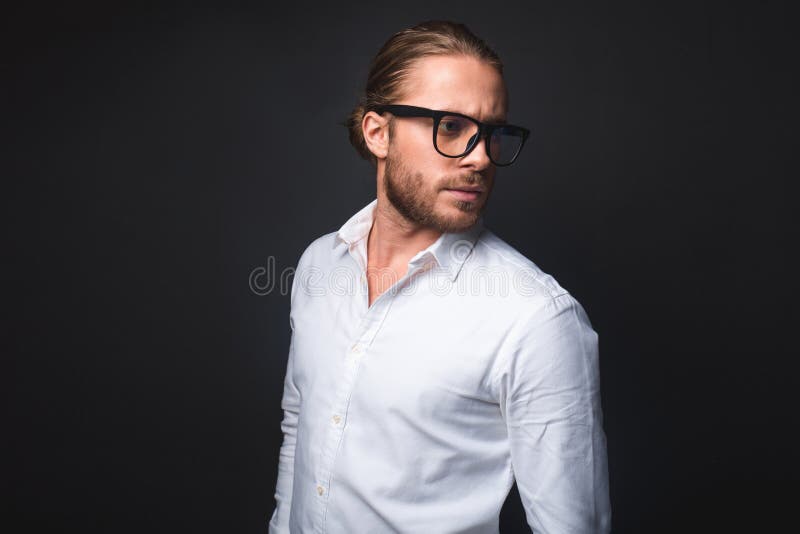 Untroubled Glamour Man Wearing Spectacles Stock Image - Image of silent ...