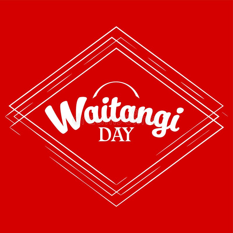 Happy Waitangi Day of New Zealand. 6 February. Hand Lettering Label