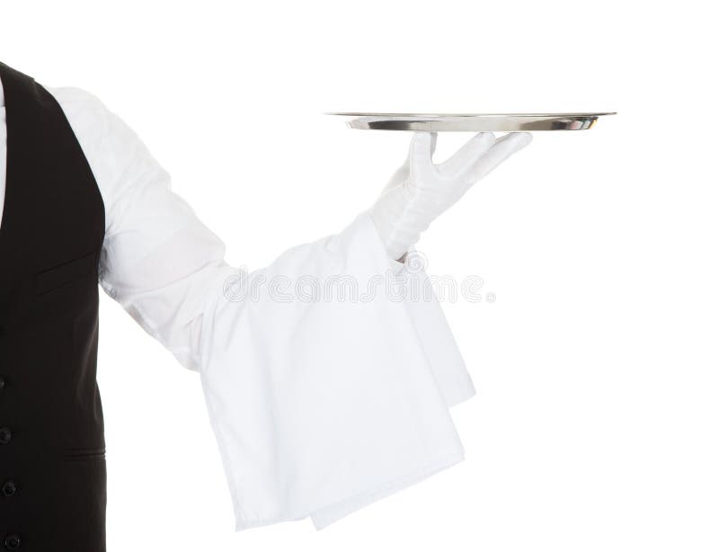 Waiter with Empty Silver Tray Stock