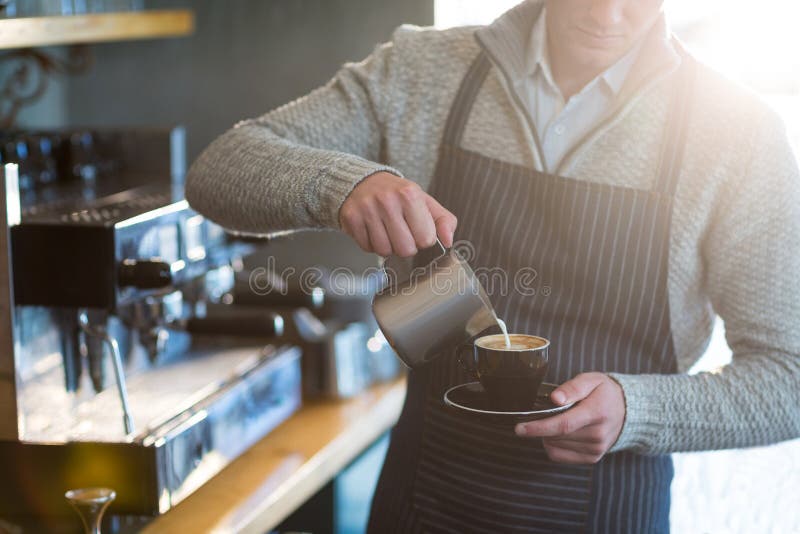 Waiter Making Cup of Coffee at Counter in Cafe Stock Photo Image of