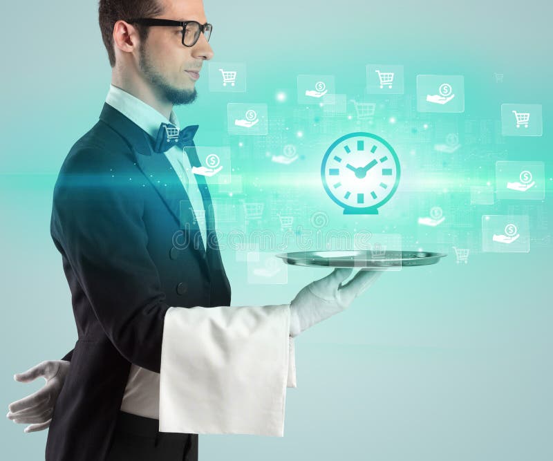 Concepția privind servirea de către ospătar a unei idei de afaceri royalty free stock image