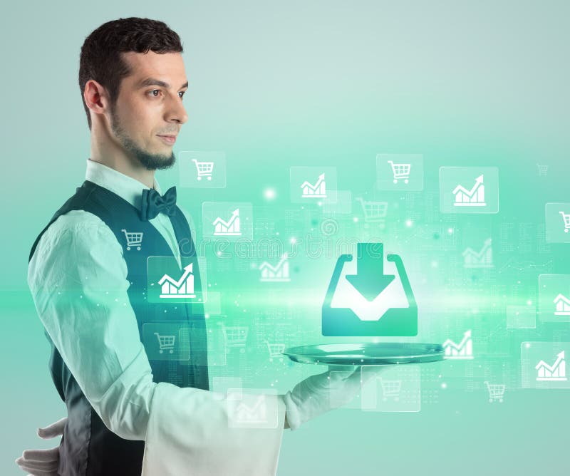 Concepția privind servirea de către ospătar a unei idei de afaceri stock photo