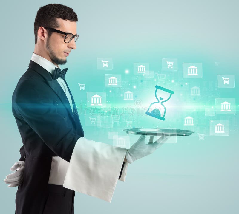 Concepția privind servirea de către ospătar a unei idei de afaceri stock images