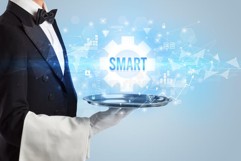 Waiter Serving New Technology Concept Stock Photo Image of smart